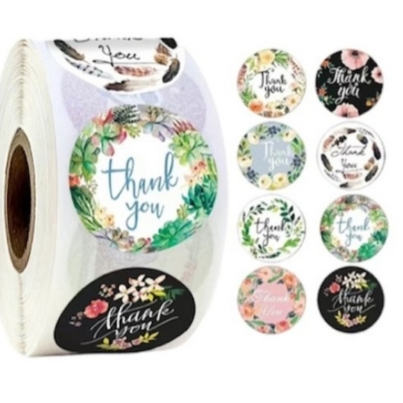 1000 1" Floral "Thank You" Stickers - Picture 2 of 2